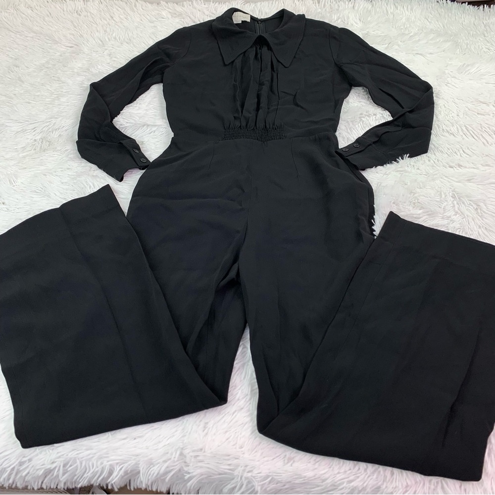 Stella McCartney Classic Black long sleeve collared Jumpsuit wide leg smocked